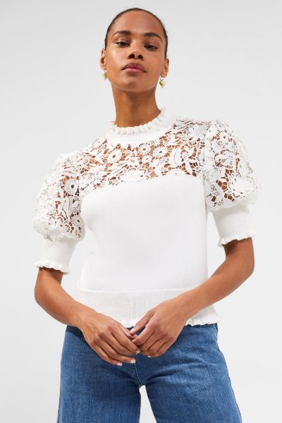 French Connection Leah Lace Mix Jumper Summer White