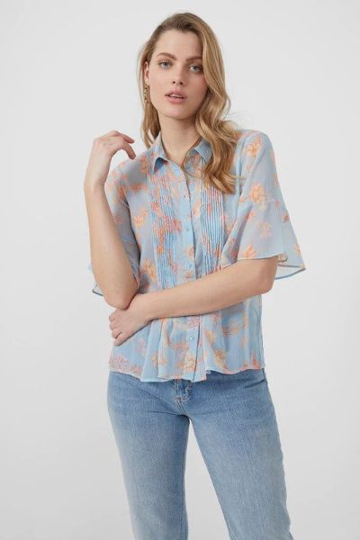 French Connection Diana Pintuck Shirt Blue