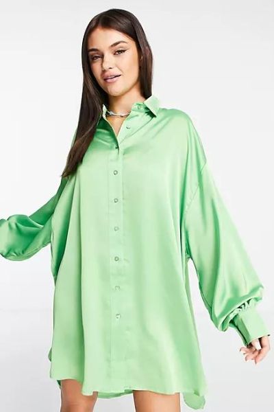 Glamorous Sateen Shirt Dress Green