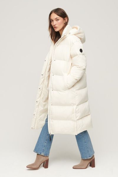 Superdry Longline Hooded Puffer White