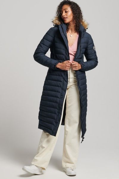 Superdry Faux Fur Hooded Longline Navy