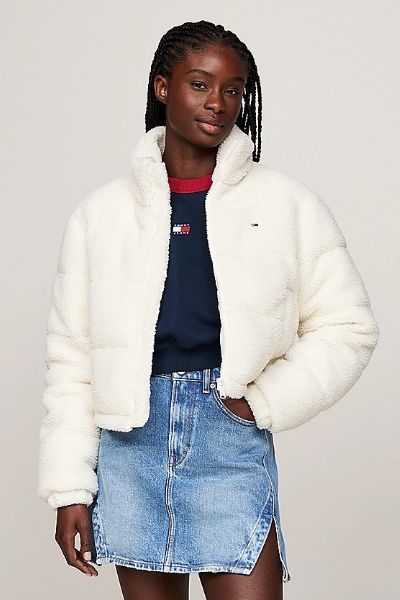 Tommy Hilfiger Cropped Teddy Puffer White