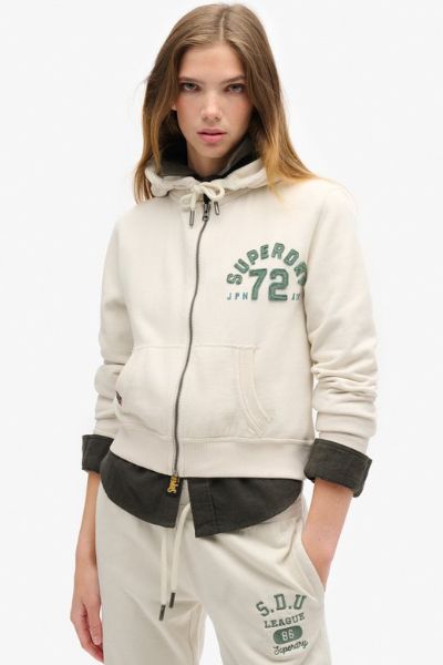 Superdry Athletic Relaxed Crop Zip Hood Cream