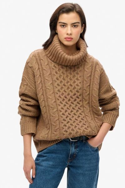 Superdry Cable Roll Neck Jumper Caramel