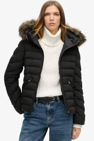 Superdry Fuji Faux Fur Hooded Jacket Black