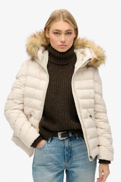 Superdry Fuji Faux Fur Hooded Padded Jacket Grey