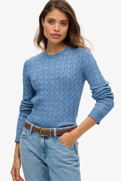 Superdry Fitted Cable Crew Neck Jumper Blue