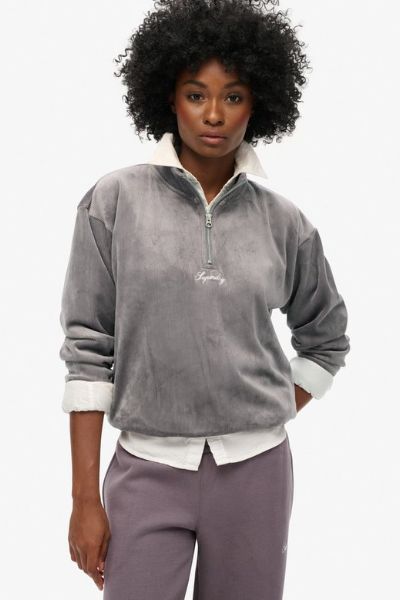 Superdry Country Club Velour Half Zip Grey