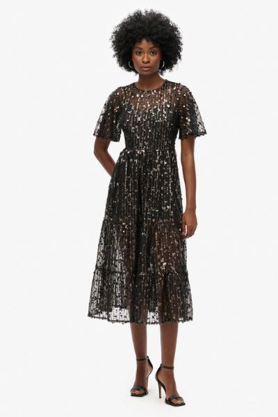 Superdry Volume Tiered Mesh Dress Sequin