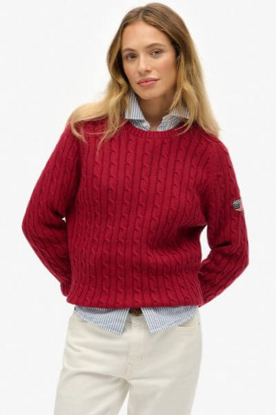 Superdry Slouchy Cable Knit Bordeaux Red